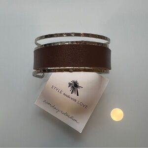 NWT Noonday Collection Underground Cuff Bracelet Metal and Leather